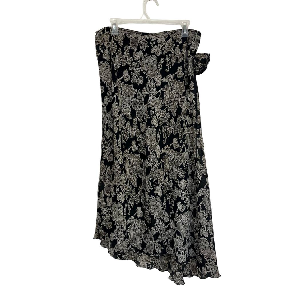 Cami International Y2K Floral Midi Skirt Black Beige Boho Size 16